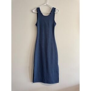Roxy Textured Knit Midi Dress Womens XS Blue Open Back Side Slit Beachy Summer